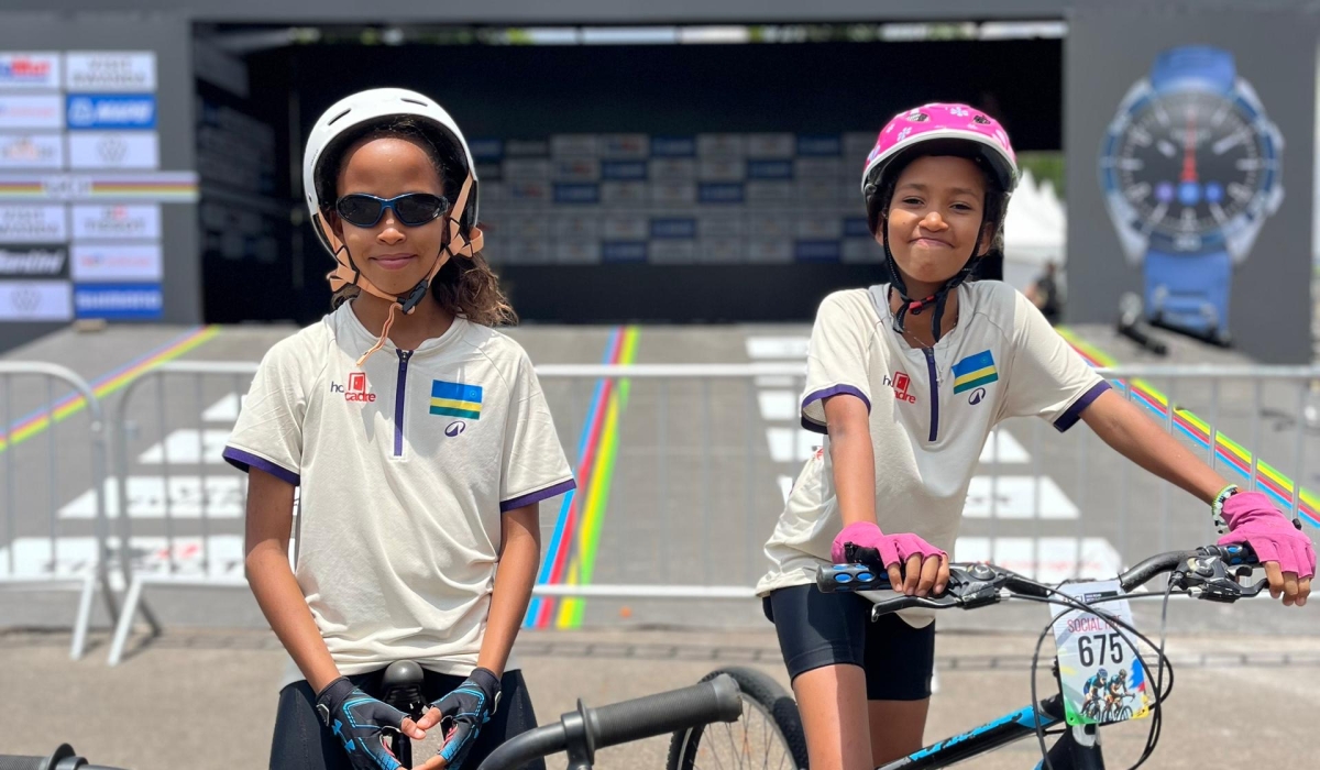 Ella and Elsa Nshuti, the twins who are passionate about cycling, pose for a photo ahead on the UCI social ride on Saturday, September 20.
