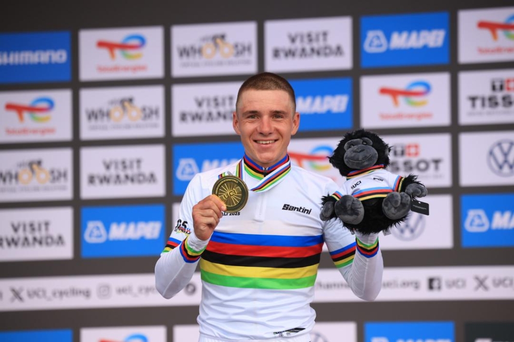 Belgium’s Remco Evenepoel won his third consecutive gold medal in the men’s individual time trial at the 2025 UCI Road World Championships in Kigali, on Sunday, September 21. PHOTO BY OLIVIER MUGWIZA
