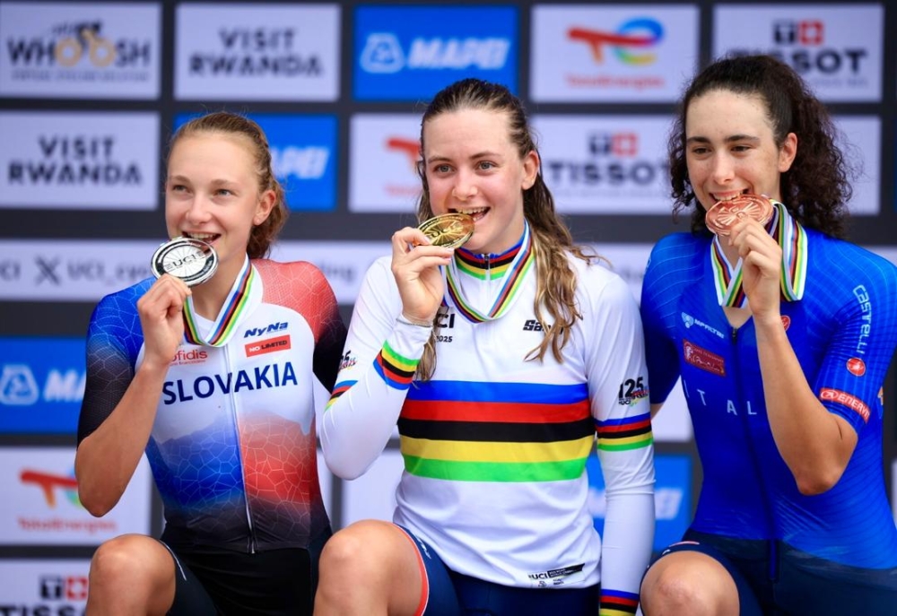 Zoe Bäckstedt of Great Britain claimed gold in the Under-23 women’s time trial at the UCI Road World Championships in Kigali. Olivier Mugwiza