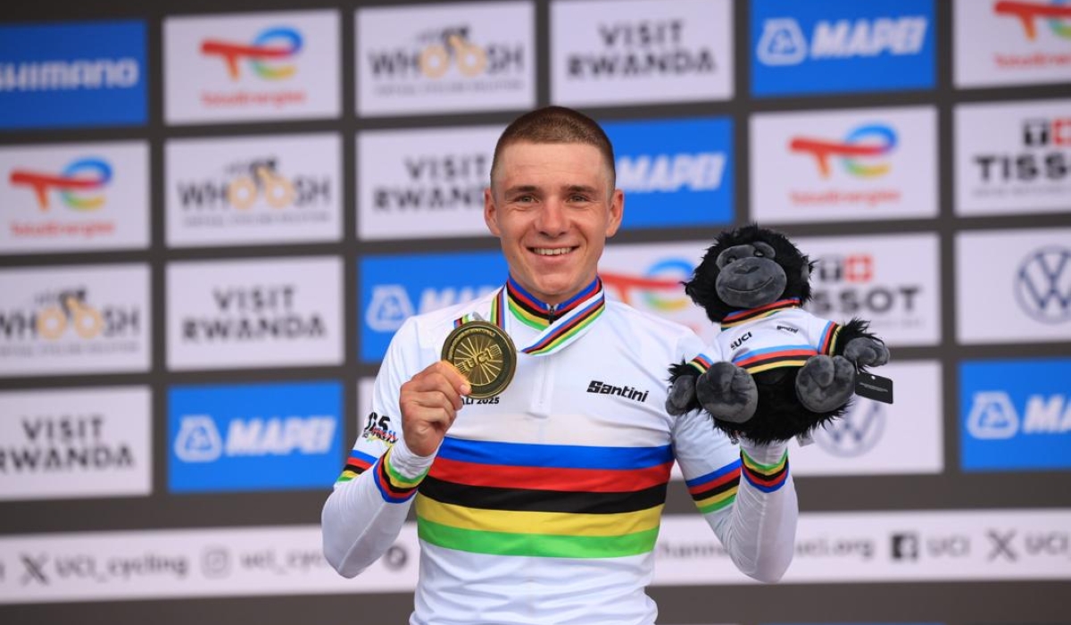 Belgium’s Remco Evenepoel won his third consecutive gold medal in the men’s individual time trial at the 2025 UCI Road World Championships in Kigali, on Sunday, September 21. PHOTO BY OLIVIER MUGWIZA