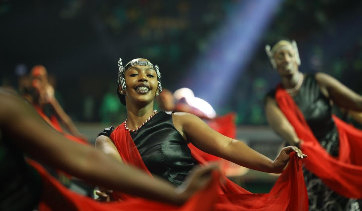 A member of Inganzo Ngari culture troupe shows off be traditional dancing skills befire hundreds who attended the UCI World Championships opening ceremony 