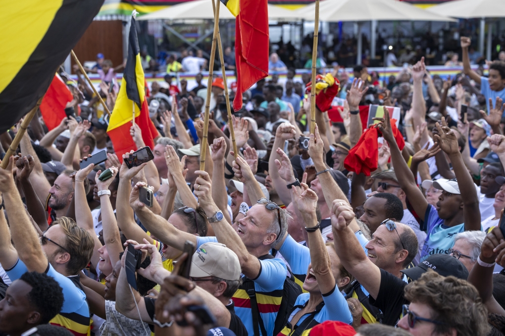 Belgians cheer on Remco after winning ITT elite men category during the ongoing UCI Road World Championiships on Sunday, September 21. Photo by Dan Gatsinzi