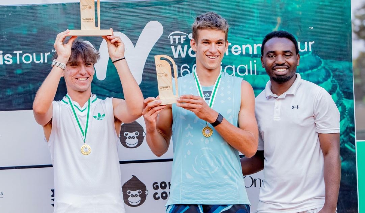 Eaden-Zack Harron (L) captured seveth title with the doubles crown alongside Pole partner Juliusz Stanczyk in Kigali in August. He ultimately rose to a career high 511th on ITF juniors rankings-court