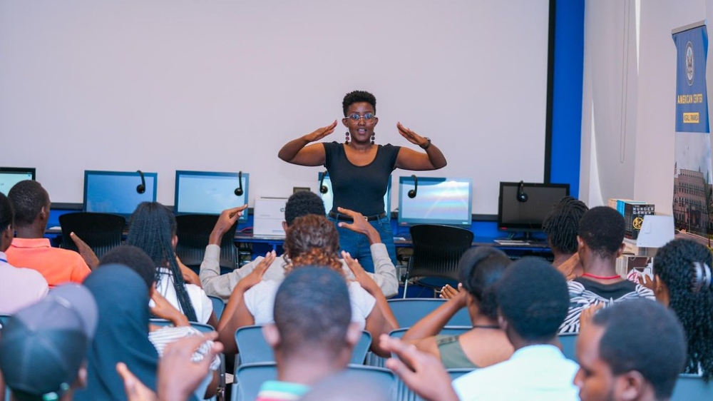 Gisele Emerusenge a sign language teacher during a class in Kigali. The world marks International Day of Sign Languages on September 23.