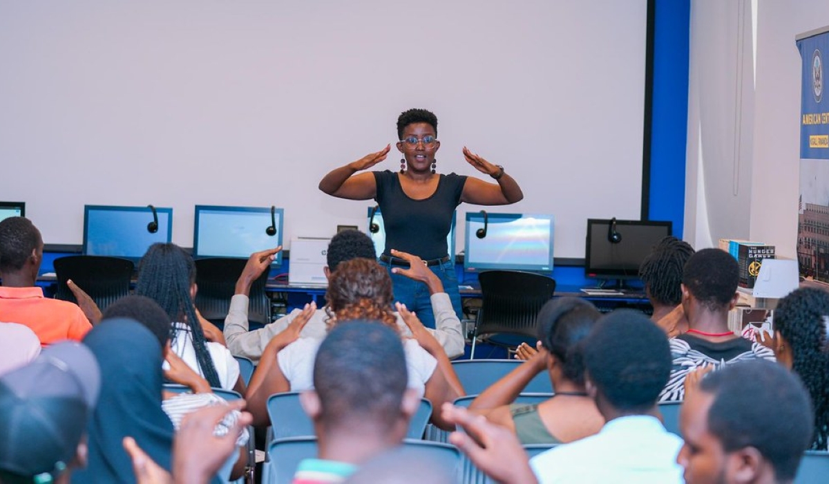 Gisele Emerusenge a sign language teacher during a class in Kigali. The world marks International Day of Sign Languages on September 23.