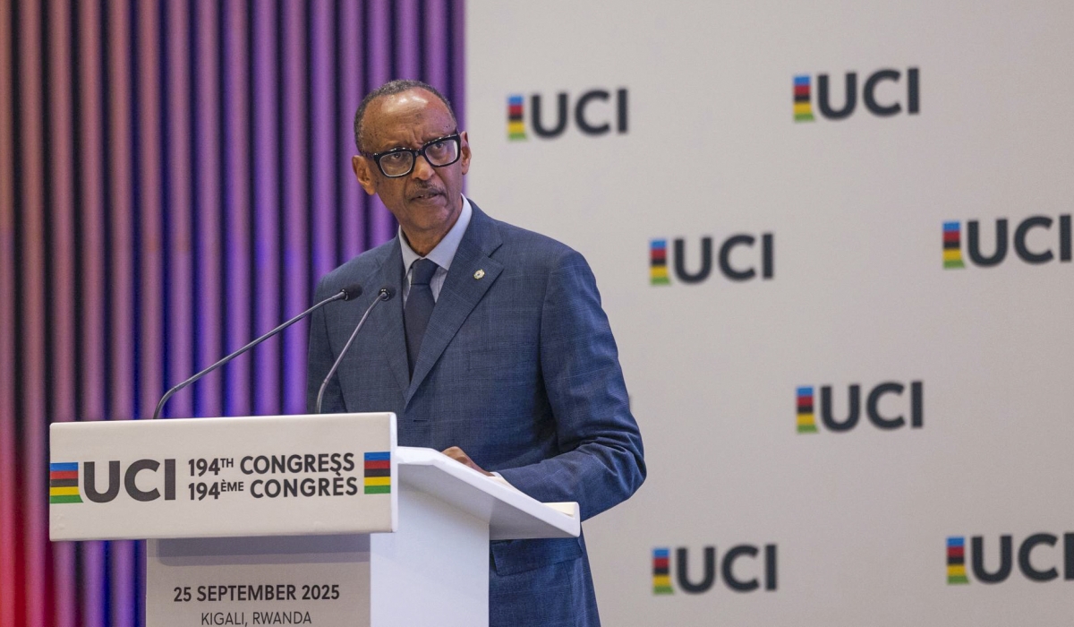 President Paul Kagame delivers his remarks at the 194th UCI Congress on Thursday, September 25, in Kigali. Photos by Village Urugwiro