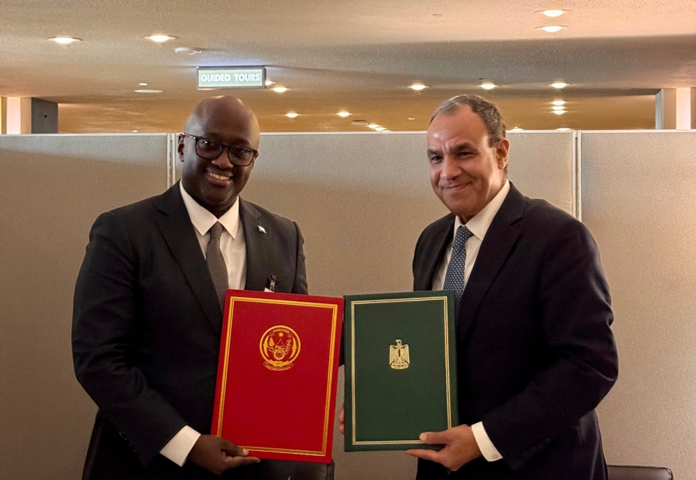 Rwanda’s Minister of State for Regional Cooperation, Olivier Nduhungirehe, and his Egyptian counterpart, Badr Abdelatty.
