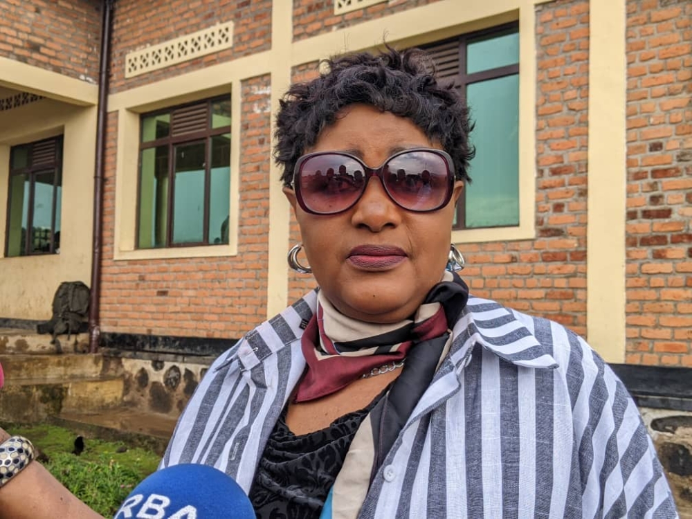 Valerie Nyirahabineza, Chairperson of the RDRC, speaks to journalists in Rubavu