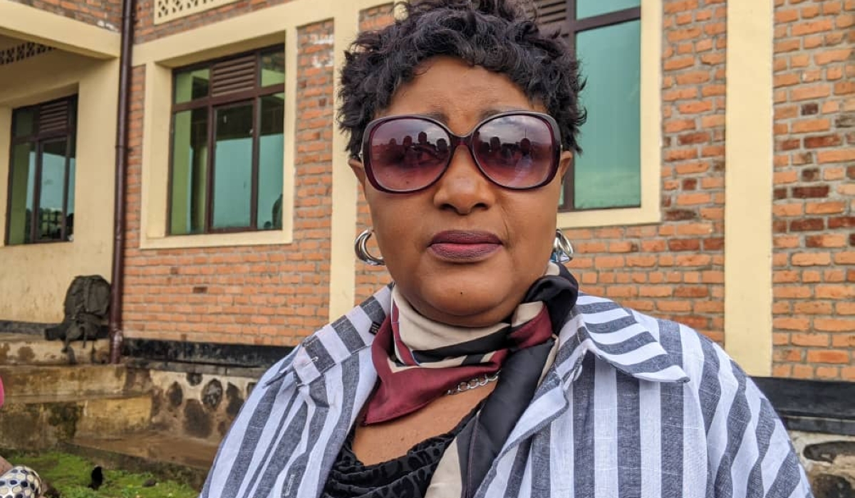 Valerie Nyirahabineza, Chairperson of the RDRC, speaks to journalists in Rubavu