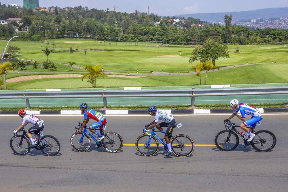 Riders in a breakaway around Kigali Golf Course during the 2025 UCI Road World Championships. Olivier Mugwiza