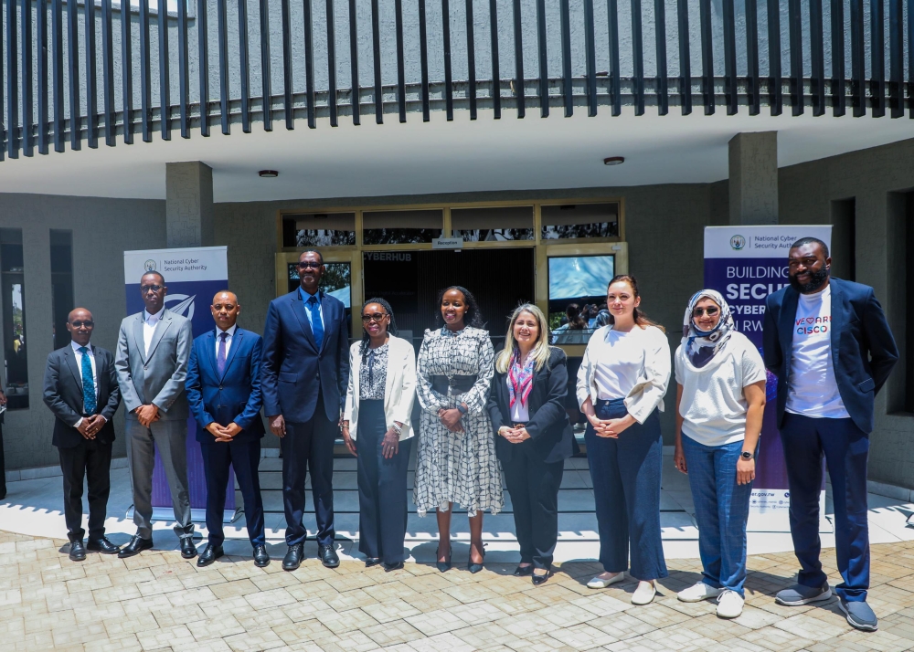 Officials pose for a photo during the launch of the CyberHub in Kigali, on October 2, 2025. Photos by Craish Bahizi