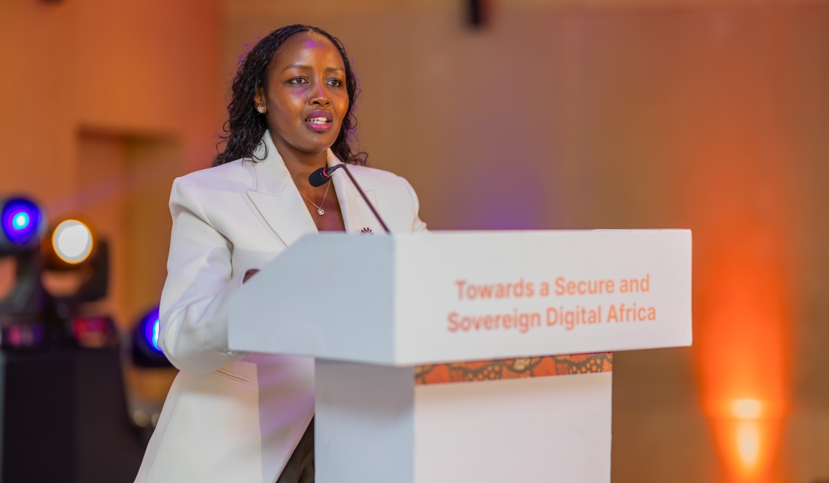 Minister of ICT and Innovation Paula Ingabire speaks at the Africa Cyber Defence Forum in Kigali on Tuesday, October 2.