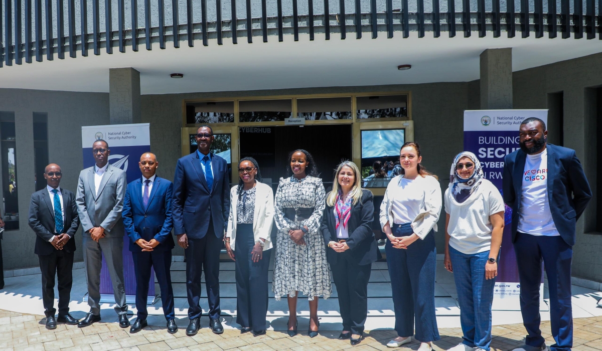 Officials pose for a photo during the launch of the CyberHub in Kigali, on October 2, 2025. Photos by Craish Bahizi