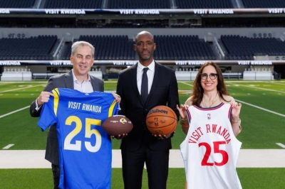 RDB Chief Executive Officer Jean Guy Afrika graces the official announcement of the new partnerships between Visit Rwanda and NBA, NFL on Monday, September 29. Courtesy