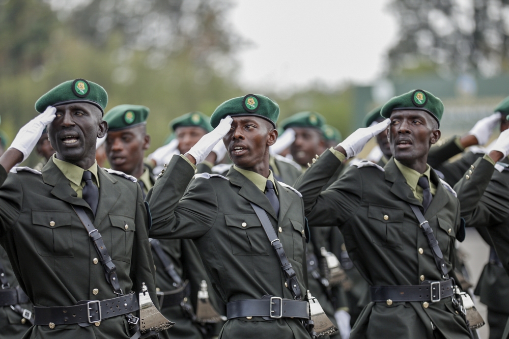 Some of the 1,029 officer cadets during a parade in a ceremony held at the Rwanda Military Academy in Gako, Bugesera District, on Friday, October 3. All photos by Dan Gatsinzi