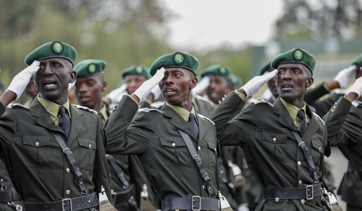 Some of the 1,029 officer cadets during a parade in a ceremony held at the Rwanda Military Academy in Gako, Bugesera District, on Friday, October 3. All photos by Dan Gatsinzi