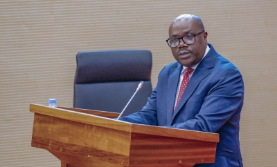 Prime Minister Junstin Nsengiyumva addresses a joint plenary session of both chambers of Parliament, on October 2. Courtesy