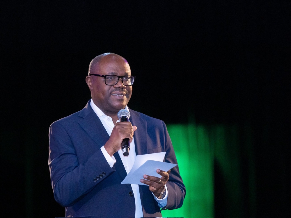 Prime Minister Dr Justin Nsengiyumva speaking during a thank you reception to people contributed to the success of UCI Road World Championships in Kigali-Photo Primature