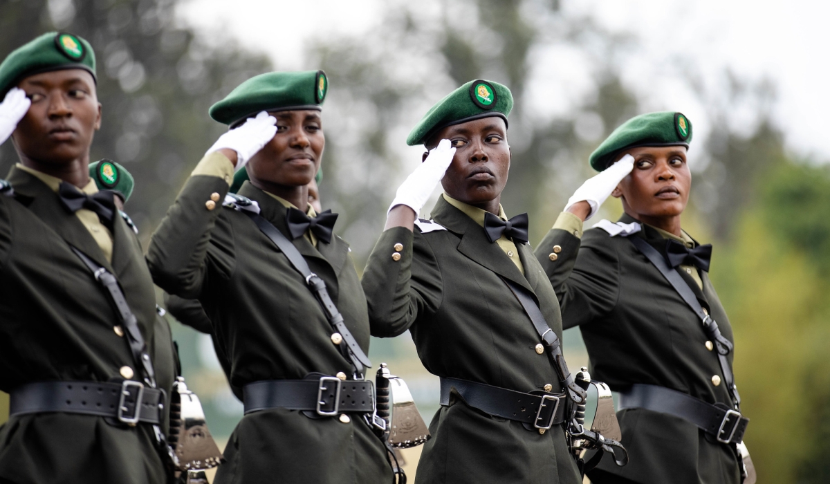 Some new officers during a parade at the passing-out ceremony of the 12th intake of Officer Basic Training, at Rwanda Military Academy in Gako on Friday, October 3. Among the 1,029 newly commissioned Rwanda Defence Force officers, 117 are women. All photos by Dan Gatsinzi