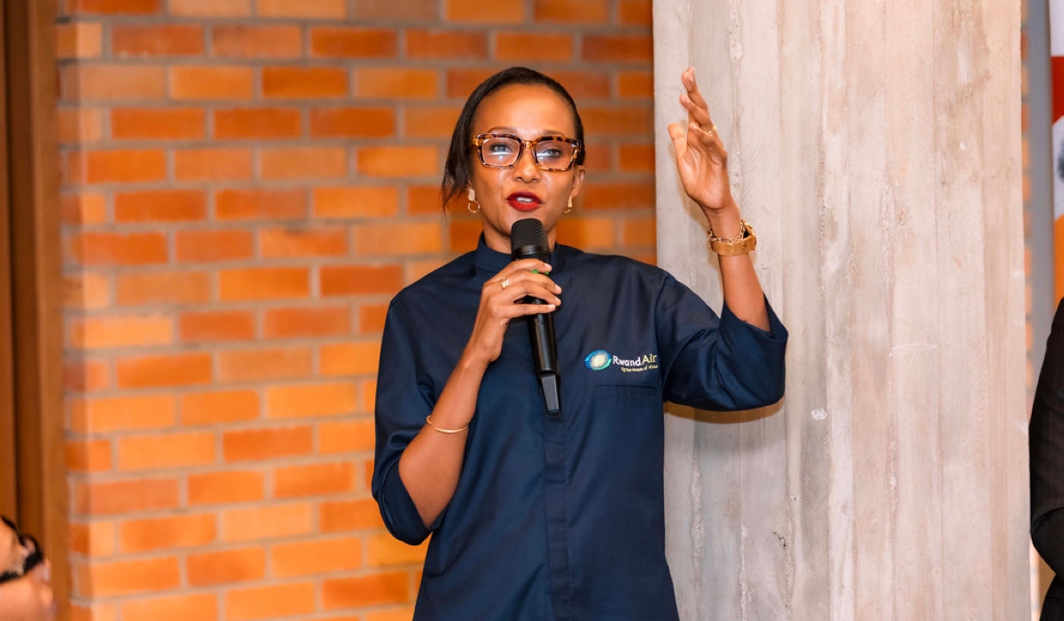 Fiona Mbabazi, RwandAir’s Communication Manager, speaks during ZACU TV’s annual press briefing on Friday, October 3. 