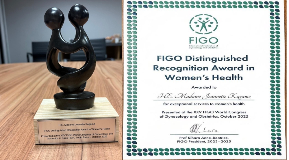 First Lady Jeannette Kagame has been given the inaugural Distinguished Recognition Award in Women’s Health by the International Federation of Gynaecologists and Obstetricians (FIGO).