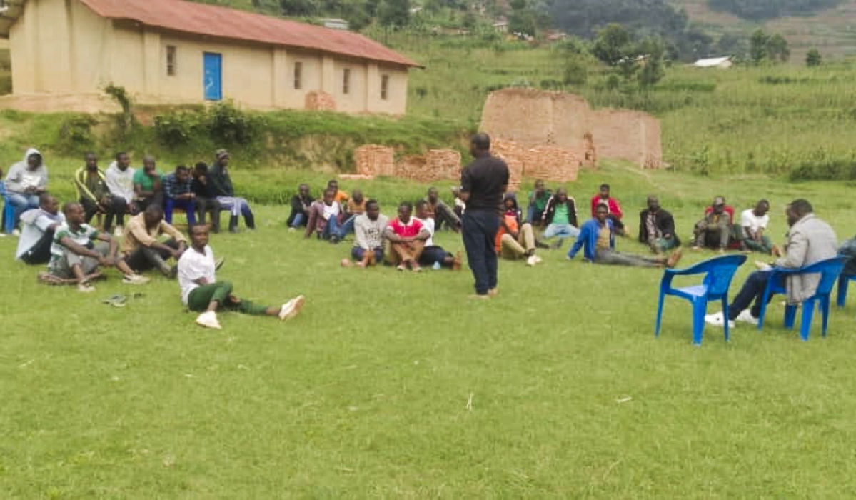 Eric Dusengimana meets with his former counterparts during a campaign to fight against smuggling in Burera District.