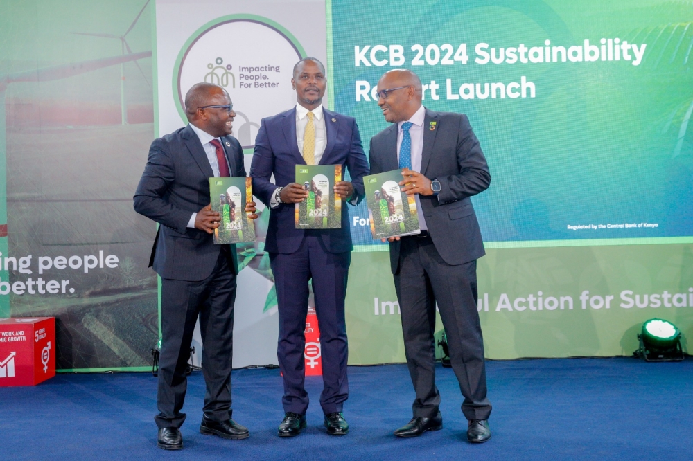 Raymond Molenje Chief Executive Officer, Kenya Bankers Association (KBA), P.S. of Environment and Climate Change, Dr. Eng. Festus K. Ng&#039;eno and KCB Group CEO, Paul Russo