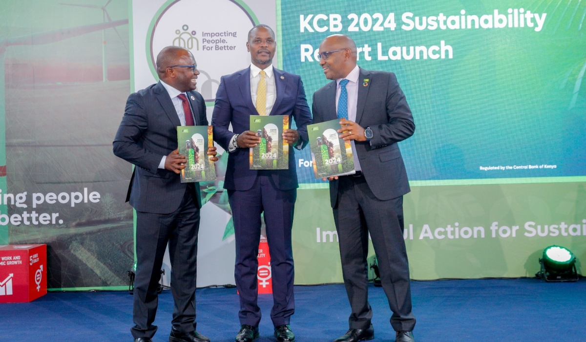 Raymond Molenje Chief Executive Officer, Kenya Bankers Association (KBA), P.S. of Environment and Climate Change, Dr. Eng. Festus K. Ng&#039;eno and KCB Group CEO, Paul Russo