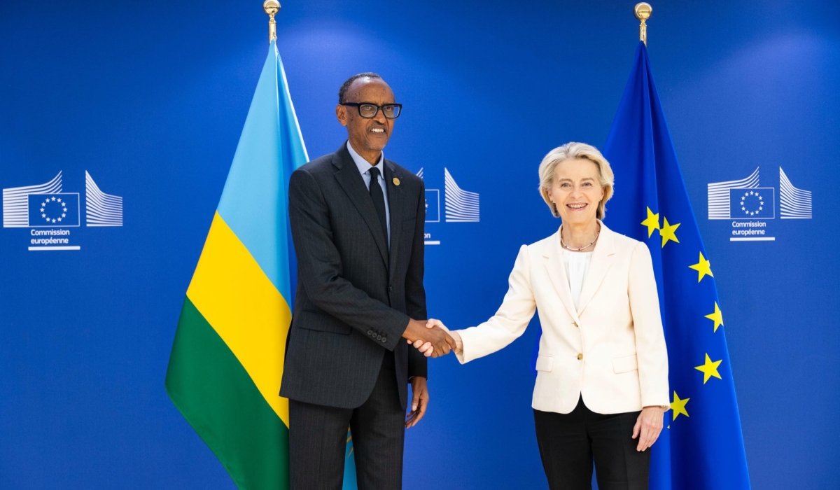 President Paul Kagame meets with European Commission President Ursula von der Leyen in Brussels on Thursday, October 9. Courtesy