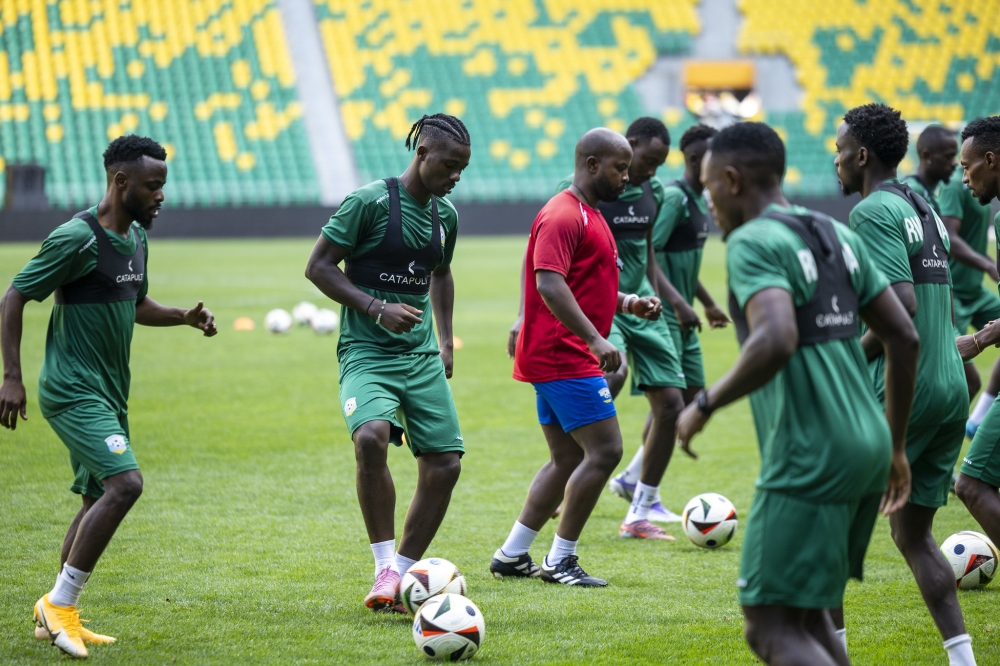 Amavubi players during a training session ahead of the game against Benin at Amahoro stadium. Olivier Mugwiza