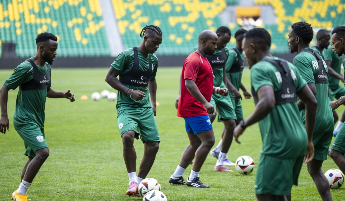 Amavubi players during a training session ahead of the game against Benin at Amahoro stadium. Olivier Mugwiza