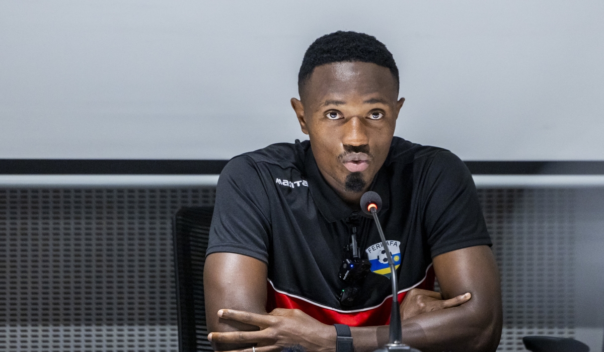 Team captain Djihad Bizimana talks to the journalists after a training session at Amahoro stadium. Olivier Mugwiza