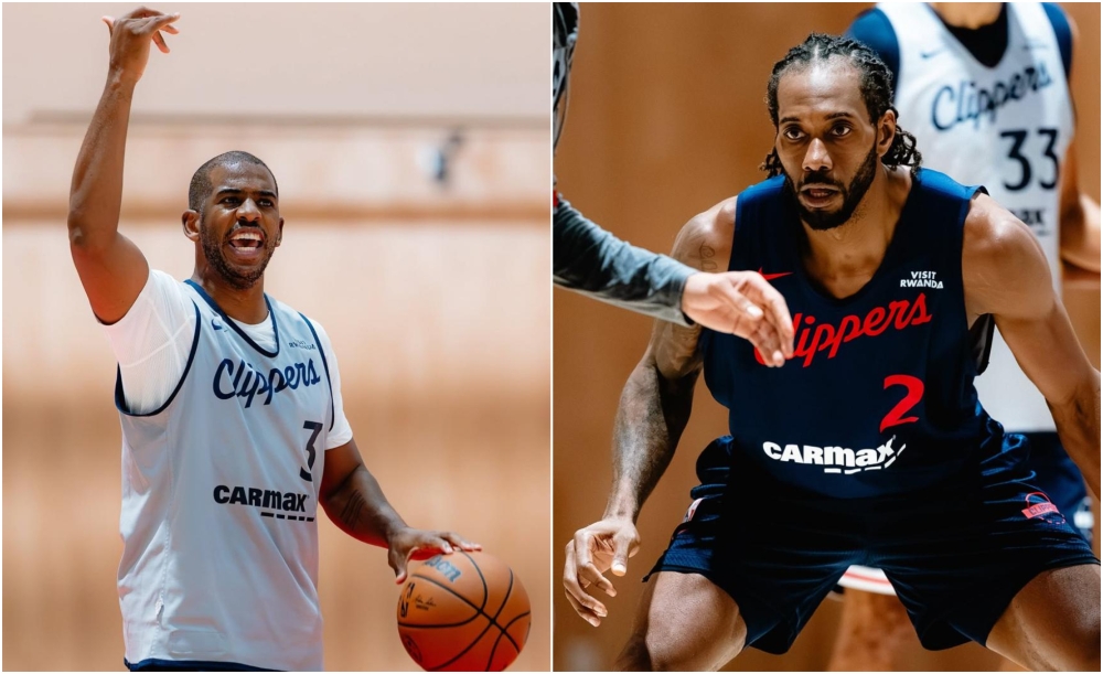Veteran point guard Chris Paul and Kawhi Leonard are part of the LA Clippers  preparing for what will be their forst season of the NBA wearing Visit Rwanda patch-Photo by LA Clippers Instagram