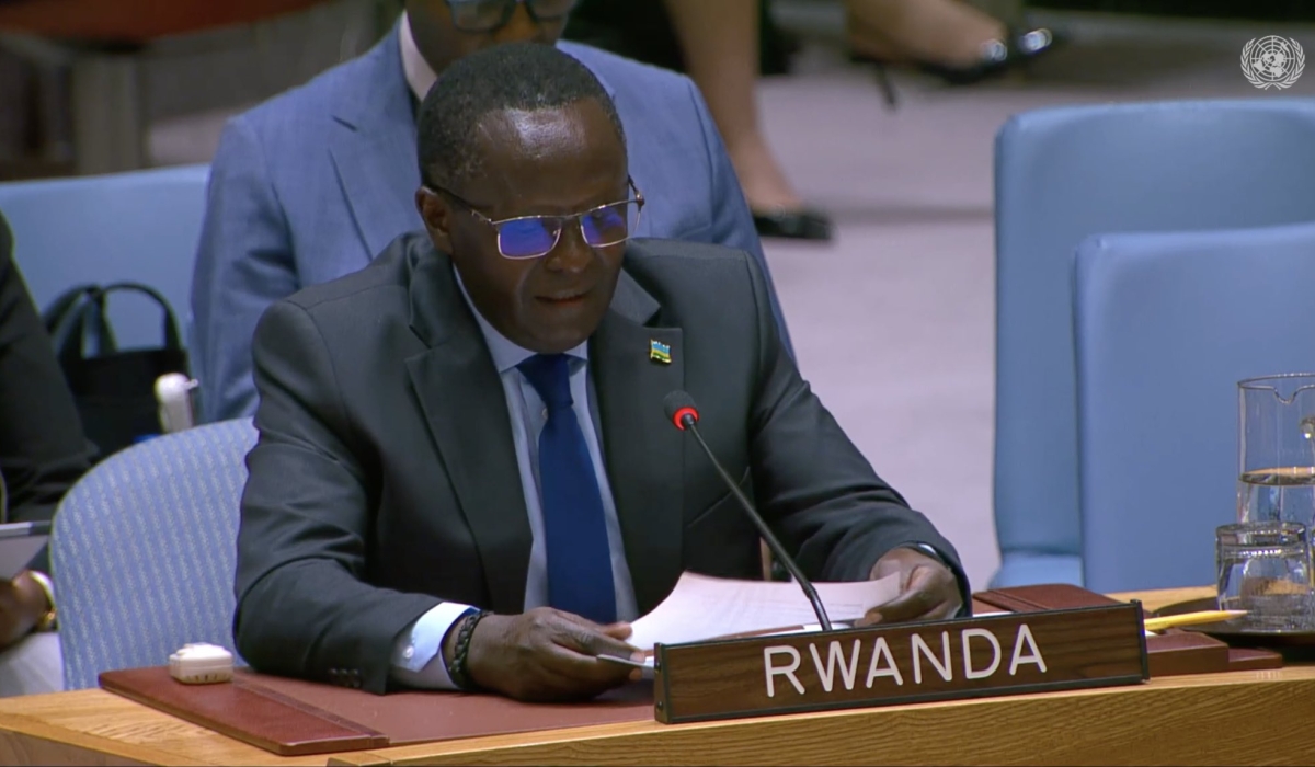 Rwanda’s Permanent Representative to the UN, Martin Ngoga, addresses the council on Monday, October 13. Courtesy