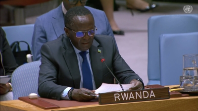 Rwanda’s Permanent Representative to the UN, Martin Ngoga, addresses the council on Monday, October 13. Courtesy