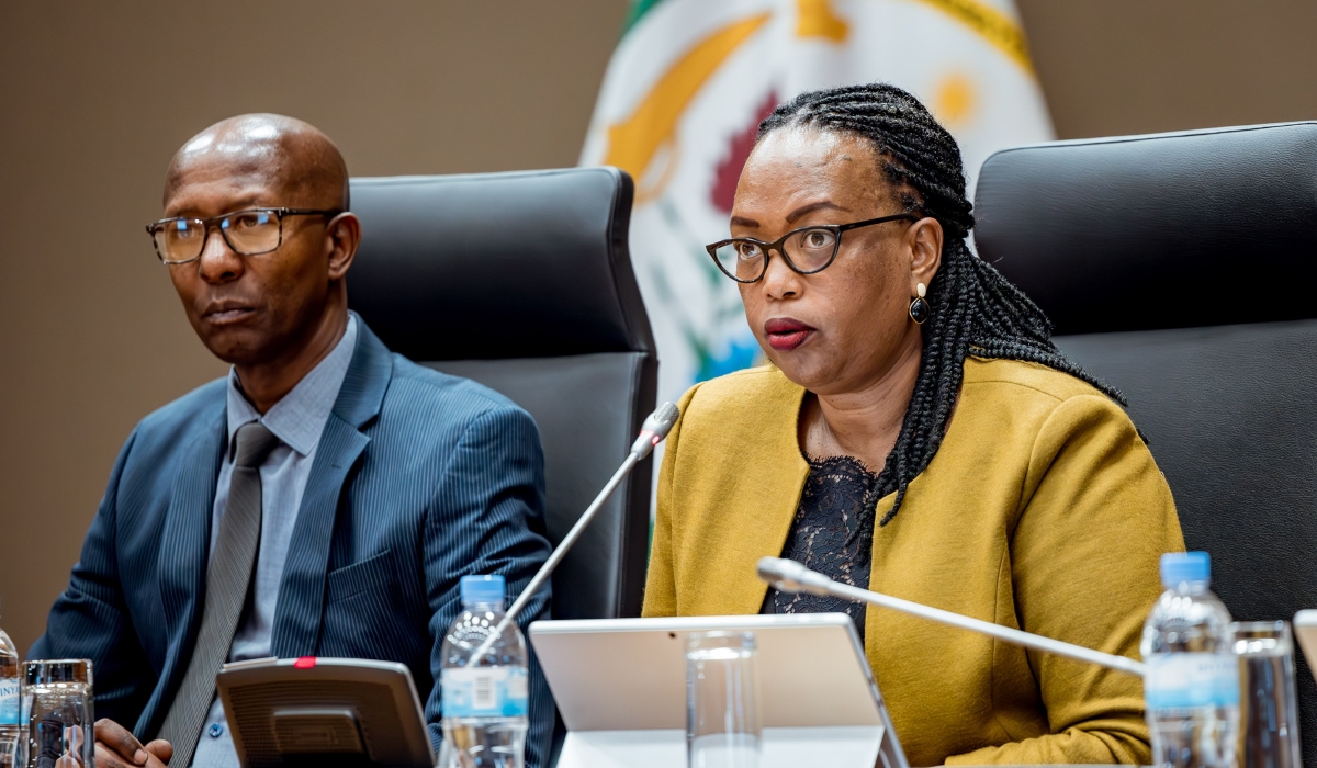 Providence Umurungi, Chairperson of the National Commission for Human Rights (NCHR), addresses Members of Parliament while presenting the 2024/2025 annual activity report as Deputy Speaker Sheikh Mussa Fazil Harerimana looks on, on Wednesday, October 15. Courtesy