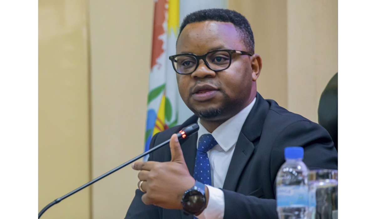 Yves Iradukunda, the Minister of State at the Ministry of ICT and Innovation, addresses senators on the use of artificial intelligence on October 16. Courtesy