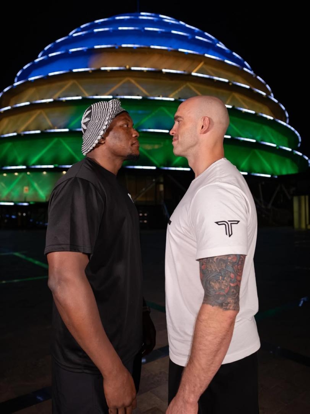 Djantou Nana Maxwell and Justin Clarke pose for pre-fight photo before Saturday’s heavyweight semifinal at BK Arena-courtesy