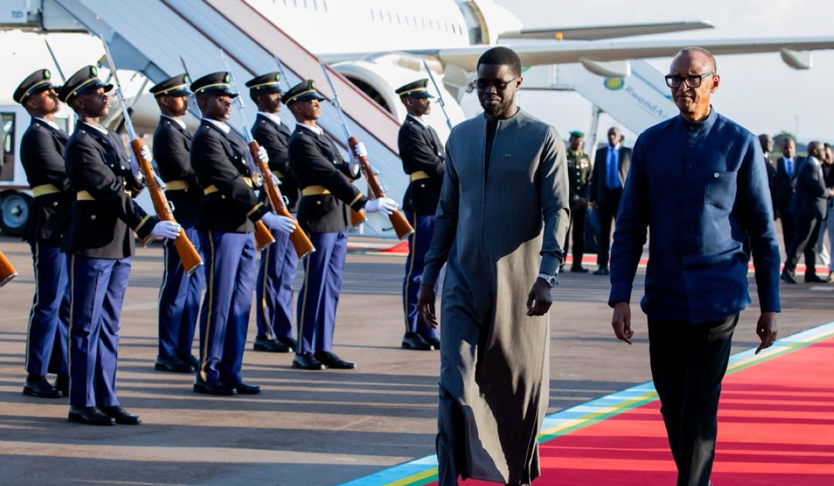 President Paul Kagame and Senegalese President Bassirou Diomaye Faye on his arrival at Kigali International Airport on Friday, October 17. Photos by RBA
