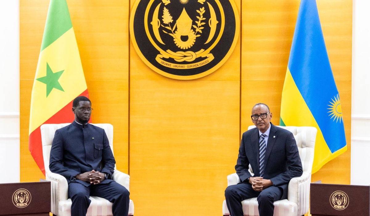 President Kagame and his Senegalese counterpart Bassirou Diomaye during their meeting on Saturday morning at President Kagame&#039;s office in Kigali. PHOTO BY VILLAGE URUGWIRO