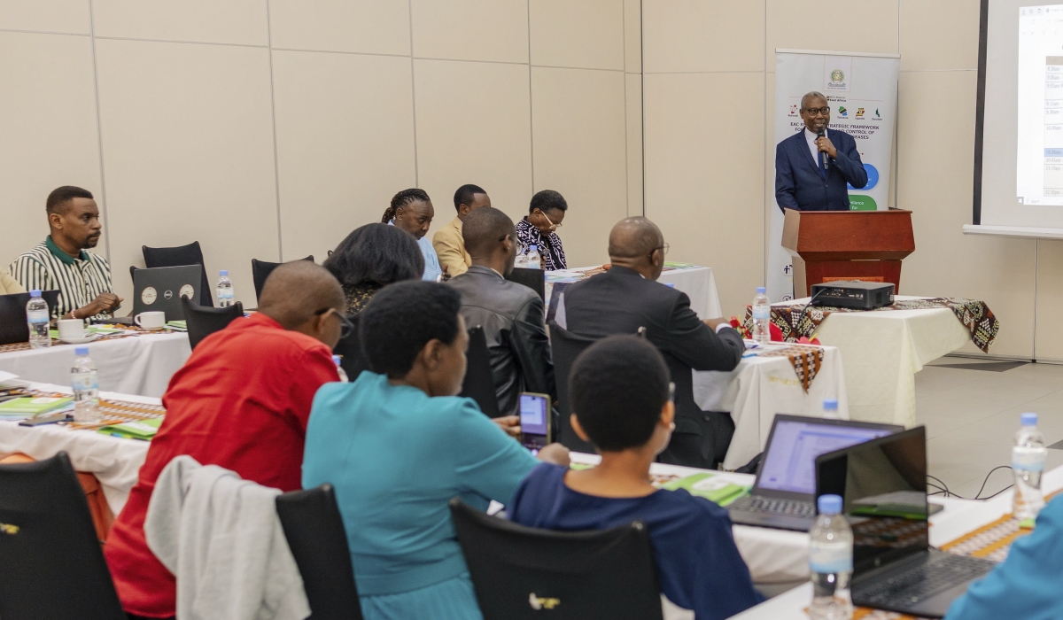 Dr. Joseph Mucumbitsi, a consultant pediatrician and cardiologist, addresses delegates during the dissemination of “EAC Regional Strategic Framework for Prevention and Control of Noncommunicable Diseases (2024–2030),” on Friday, October 17, in Kigali. Courtesy