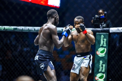 James Opio’s fight against Uganda’s Isaac Omeda ends in a unanimous draw during the PFL Africa held at BK Arena on October 18-Photo by Olivier Mugwiza. 