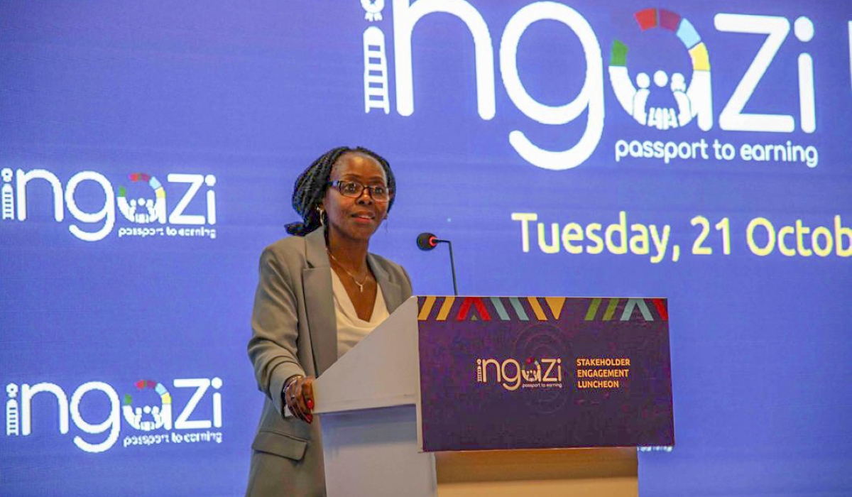 Minister of Labour Christine Nkulikiyinka speaks at  the Ingazi Stakeholders’ Engagement Luncheon.