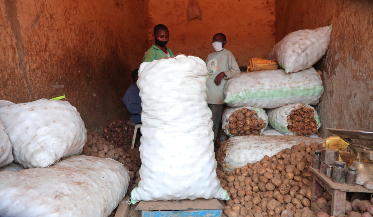 Vendors inside a potato store in Nyabisindu, Remera in Gasabo District. The government says it has lifted fixed prices for agricultural produce. Photo by Sam Ngendahimana