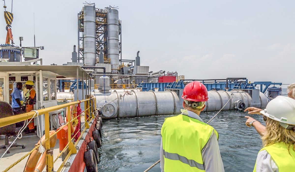Visitors at Kivuwatt project in Rubavu District. The new laboratory under construction that will monitor methane gas extraction and the ecological stability of Lake Kivu. Sam Ngendahimana