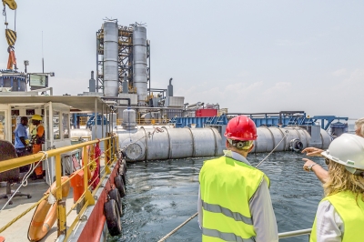 Visitors at Kivuwatt project in Rubavu District. The new laboratory under construction that will monitor methane gas extraction and the ecological stability of Lake Kivu. Sam Ngendahimana