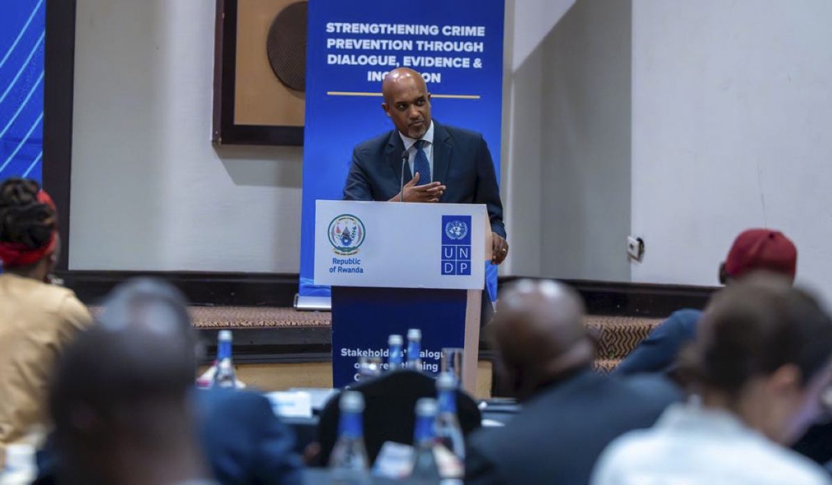 Justice Minister, Emmanuel Ugirashebuja, speaks during a Stakeholders’ Dialogue on Strengthening Crime Prevention Strategies on Wednesday, October 22,