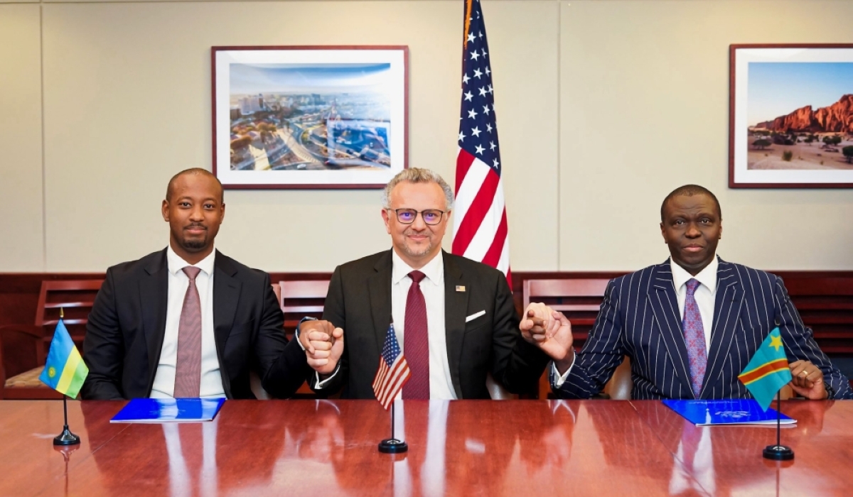 Rwandan and Congolese officials pose for a photo with US Senior Advisor for Africa Massad Boulos at a past meeting. File