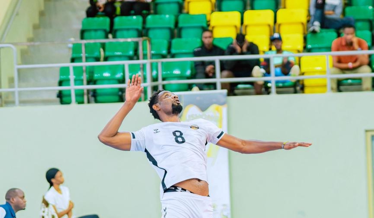 Yves Mutabazi rose into the air to serve the ball