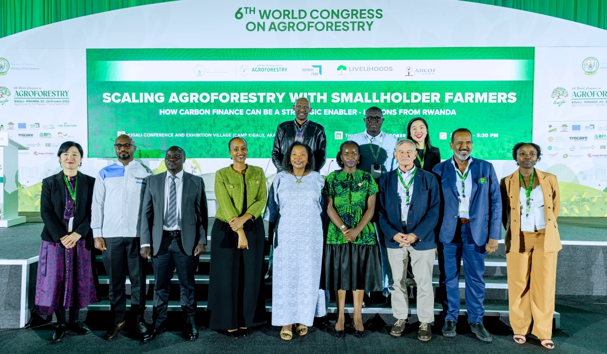 Officials pose for a group photo at the  World Congress on Agroforestry (WCA 2025), that brought together over 700 participants from across the globe, in Kigali on Monday October 20. Courtesy